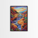 Canyon River Stream, Vibrant Landscape, Sunset Colors, Nature Scene, Framed Canvas Print, Bedroom Wall Art, Fall Home Decor, Boho Art