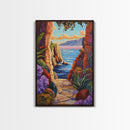 Pathway Ocean, Archway, Colorful Coastal View, Framed Canvas Print, Bohemian Hallway Art, Tropical Escape Decor, Vibrant Travel Scene
