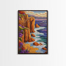 Ocean Cliffside, Path, Sunset, Canvas Print scenic ocean stairs artwork, coastal nature landscape print, Bedroom Wall Art, boho art