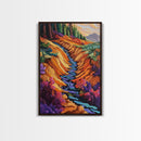Forest Stream, Autumn, Nature, Framed Canvas Print, Colorful autumn forest creek scene, nature-inspired living room, fall rustic wall art