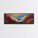 Sunset Waves, Floral Reef, Coastal Water, Colorful Nature, Framed Canvas Print, Bathroom Wall Art, Beach Vibes, Bright Seascape Art