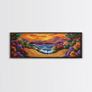 Tropical Sunset Cove, Vibrant Ocean Painting, Beach House Decor, Bold Nature Scene, Boho Living Room Canvas Print, Nature Painting