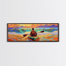 Ocean Kayaker, Waves Sunset, Adventure Spirit, Beach Home Accent, Framed Canvas Print, Coastal Wall Art, Colorful Outdoor Art
