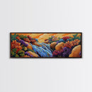 Waterfall Garden Scene, Colorful Floral Cascade, Fantasy Nature Artwork, Framed Canvas Print, Vibrant Bathroom or Entryway Art