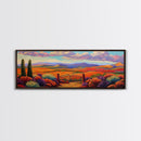Mountain Sunset View, Western Hillside, Country Valley Gate, Framed Canvas Print, Fall Landscape Art, Rustic Farmhouse Decor