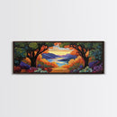 Autumn Lake View, Forest Path, Mountain Vibe, Framed Canvas Print, Fall Wall Art, Boho Landscape, Cozy Living Room Decor