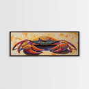 Coastal Crab Art, Beach House Decor, Nautical Vibes, Vibrant Colors Framed Canvas Print, Coastal Kitchen Wall Art, Bold Animal Painting