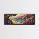Tranquil Beach, Ocean Breeze, Sunset Cliffs, Canvas Print, Vibrant Seascape Wall Art, Coastal Living Room Decor, Boho Beach Art