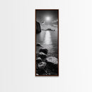 Moonlight Ocean View, Coastal Photography Art, Seascape Print, Framed Canvas Print, Bathroom Wall Art, Neutral Beach Decor