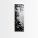 Lakeside Mist, Rocky Shoreline, Tranquil Forest, Framed Canvas Print, Peaceful woodland wall art, Fall neutral decor, Nature themed office print