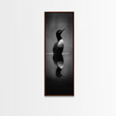 Reflected Loon, Lake Silence, Bird Mirror, Wildlife Art, Moody Black White Framed Canvas Print, Study Nature Wall Decor Minimalist Style