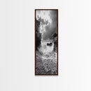 Wave Crash Rocks, Ocean Drama Scene, Moody Beach Photography, Coastal Kitchen Decor, Framed Canvas Print, Nautical Wall Art