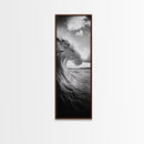 Ocean Wave Curl, Black White Surf, Modern Coastal Art, Bathroom Beach Decor, Framed Canvas Print, Minimalist Wall Style, Living Room Art