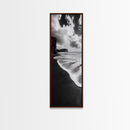 Shoreline Edge, Ocean Waves, Coastal Horizon, Framed Canvas Print, Black and White Beach Art, Bathroom Art, Entryway Wall Decor
