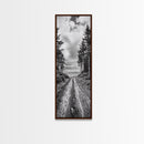 Coastal Forest Path, Nature Trail, Ocean View, Black and White, Framed Canvas Print, Entryway Wall Art, Rustic Decor, Landscape Photography