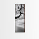 Ocean Tree View, Beach Horizon, Minimal Branches, Framed Canvas Print, Coastal Living Room Art, Neutral Decor, Zen Nature Photography