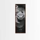 Coiled Snake, Wild Reptile, Black and White Snake, Fierce Eyes, Framed Canvas Print, Nature Lover Wall Art, Masculine Office Decor