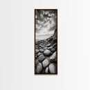 Coastal Stones, Rocky Shore, Sunrise Ocean, Black White Print, Framed Canvas Print Beach House Decor, Entryway Art, Nautical Minimalist Wall Art