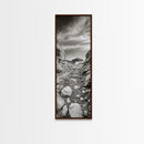 Rocky Coast Path, Serene Ocean View, Minimalist Nature, Framed Canvas Print, Neutral Tones, Beach Art, Hallway Wall Decor, Coastal Home Vibe