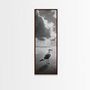 Seagull, Ocean Breeze, Beach Minimalism, Tranquil Shoreline, Seagull Photo Art, Coastal Framed Canvas Print, Bathroom Wall Decor