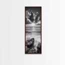 Rocky Sea, Glowing Horizon, Soft Waves, Twilight Sky, Canvas Print, Coastal Art, Living Room Wall Art, Seaside Modern Decor