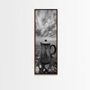Seaside Coffee Pot, Rustic Beach, Moody Vibes, Framed Canvas Print, Farmhouse Decor, Kitchen Wall Art, Coastal Neutral Artwork