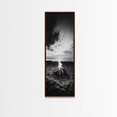 Peaceful Beach Fire, Twilight Shore, Ocean Ember, Tranquil Seascape, Framed Canvas Print, Autumn Wall Art, Rustic Nature Room Decor