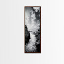 Waterfall Rocks, Mountain Mist, River Flow, Canvas Print, Black And White Landscape Art, Nature Bedroom Decor, Zen Retreat Wall Piece