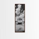 Vintage Camper, Cloudy Sky, Wanderlust Life, Desert Minimalism, Framed Canvas Print, Retro Travel Wall Art, Boho Bedroom Print, Office Art
