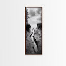 Coastal Crevice, Ocean Stream, Moody Nature, Rugged Beauty, Framed Canvas Print, Minimalist Beach Wall Art, Bedroom Art, Entryway Decor