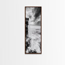 Ocean Waterfall, Coastal Nature, Monochrome Landscape, Framed Canvas Print, Minimalist Bathroom Wall Art, Black White Ocean Art