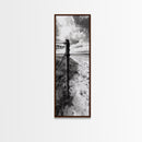 Barbed Fence, Sandy Dunes, Stormy Skies, Moody Coast, Natural Tension, Framed Canvas Print, Living Room Wall Art, Modern Western Decor
