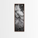 Mountain Beach Path, Cloudy Sky Landscape, Black and White Nature Scene, Framed Canvas Print, Entryway Fall Coastal Wall Decor