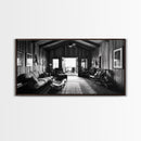 Cozy Cabin Interior, Rustic Living Space, Wood Wall Charm, Canvas Print, Country Living Room Art, Americana Wall Photography