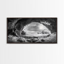 Frozen Ice Cave, Arctic Nature Art, Black and White Winter, Canvas Print, Holiday Wall Art, Nordic Cabin Decor, Winter Aesthetic