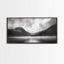 Mountain Lake, Misty Valley, Nature Serenity, Moody Landscape, Framed Canvas Print, Living Room Wall Art, Rustic Cabin Aesthetic