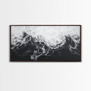 Ocean Texture, Crashing Waves, Abstract Sea, Monochrome Motion, Framed Canvas Print, Coastal Wall Art, Bathroom Minimalist Decor