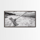 Axe in Sand, Abandoned Tool Scene, Rustic Coastal Mood, Framed Canvas Print, Cabin Wall Art or Moody Fall Living Room Decor, Bathroom Wall Art
