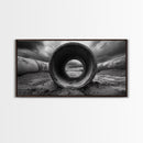 Storm Drain Pipe, Industrial Perspective, Moody Cloudscape, Framed Canvas Print, Urban Loft Decor or Dramatic Modern Wall Art
