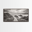 Coastal Cliff Path, Ocean View Trail, Windswept Grass Art, Seaside Wall Decor, Framed Canvas Print, Bedroom Art, Nature Lover Gift