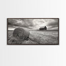 Barn Field, Hay Bale, Rural Farmland Scene, Autumn Countryside Art, Canvas Print, Farmhouse Wall Decor, Rustic Fall Living Room Art