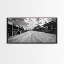 Boardwalk View, Beach Shops, Summer Scene, Coastal Town, Framed Canvas Print, Nautical Wall Art, Dining Room Coastal Decor