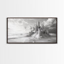 Sandcastle Fortress, Dreamy Seaside Castle, Fairytale Fantasy Art, Ocean Kingdom, Framed Canvas Print, Kids Room Wall Art, Bedroom Wall Art