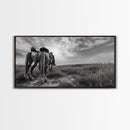 Grazing Horses, Cowboy Duo, Open Field, Equestrian Love Scene, Canvas Print, Western Wall Art, Rustic Ranch Living Room Decor