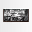 Driftwood Coastline, Rocky Beach Sunset, Nature Wall Art, Framed Canvas Print, Rustic Lake House Decor, Fall Coastal Aesthetic