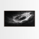 Ocean Vortex, Dramatic Waves, Sea Swirl, Storm Art, Framed Canvas Print, dark abstract art, gaming room decor, black and white power art