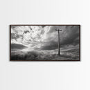 Power Pole, Rural Landscape, Stormy Sky, Country Calm, Framed Canvas Print, farmhouse entryway wall art, rustic black and white print