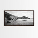 Coastal Cliffs, Ocean Shore, Scenic Beach, Framed Canvas Print, Nature Photography, Bathroom Wall Art, Neutral Tones, Coastal Home Decor