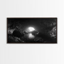 Sea Cave, Dark Ocean Cave, Natural Light Glow, Framed Canvas Print, Moody Nature Art, Living Room Wall Art, Monochrome Coastal Print