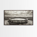 Water Trough, Overcast Skies, Ocean Breeze, Framed Canvas Print, Country Rustic Wall Art, Sepia Toned Fall Decor, Entryway Or Den Art